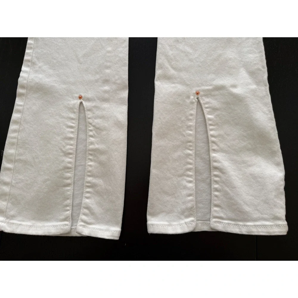 Zara Flare Jeans Womens Size 4 White Rear Split Hem Stretch‎ Denim